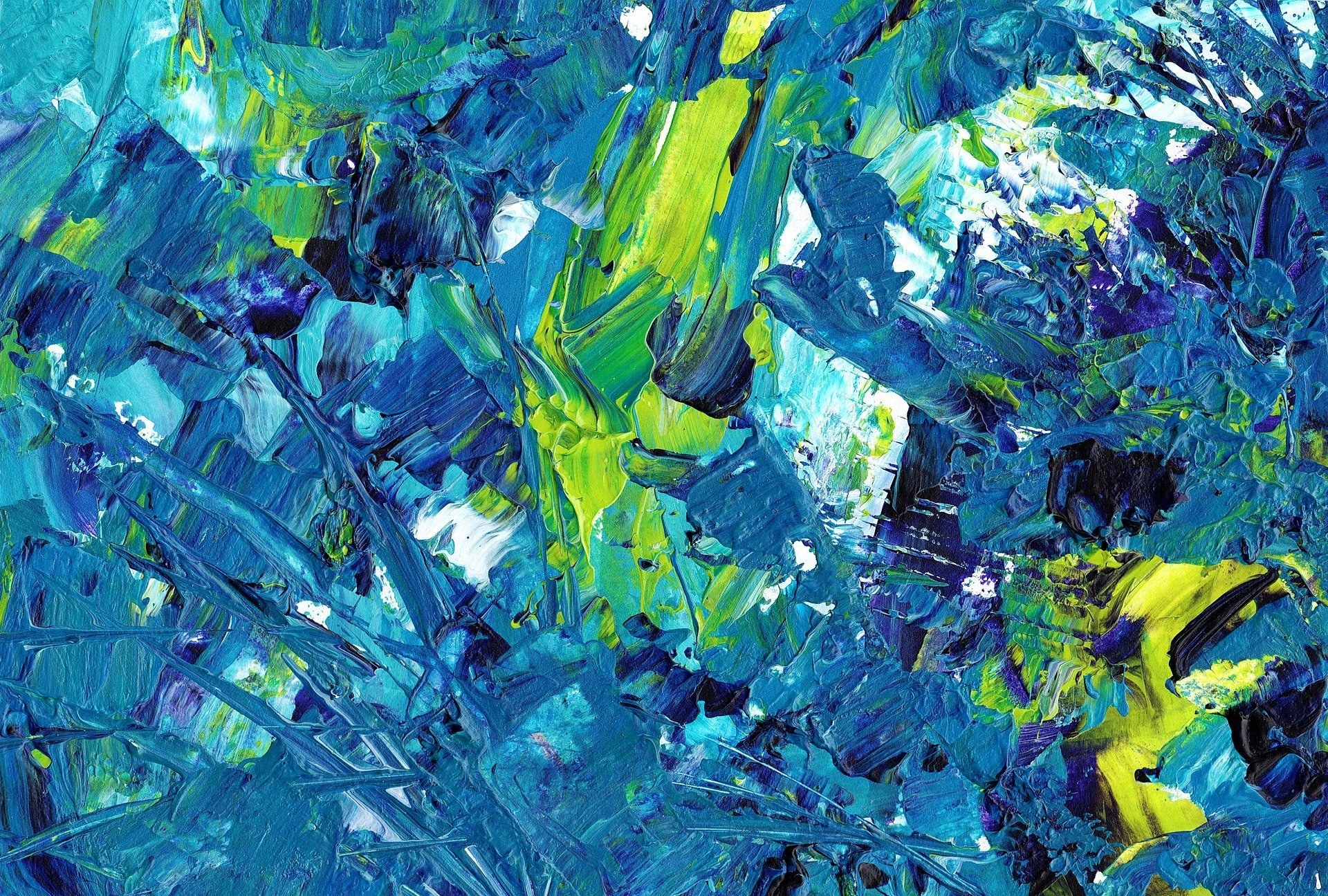 Brush strokes in blue, turquoise and yellow